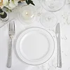 10 Pack | 6" Très Chic Silver Rim White Plastic Dessert Appetizer Plates, Disposable Salad Plates