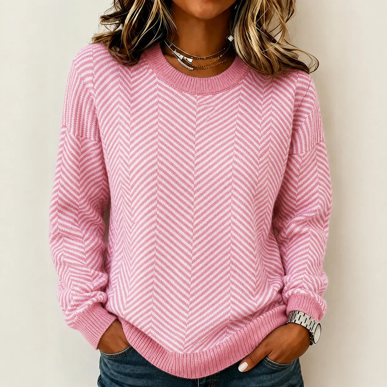 Comstylish Women's Striped Cozy Pullover Knit Sweater