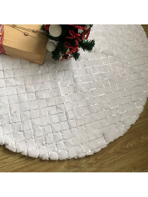 Christmas Decoration Sequin Furry White Tree Skirt-elleschic