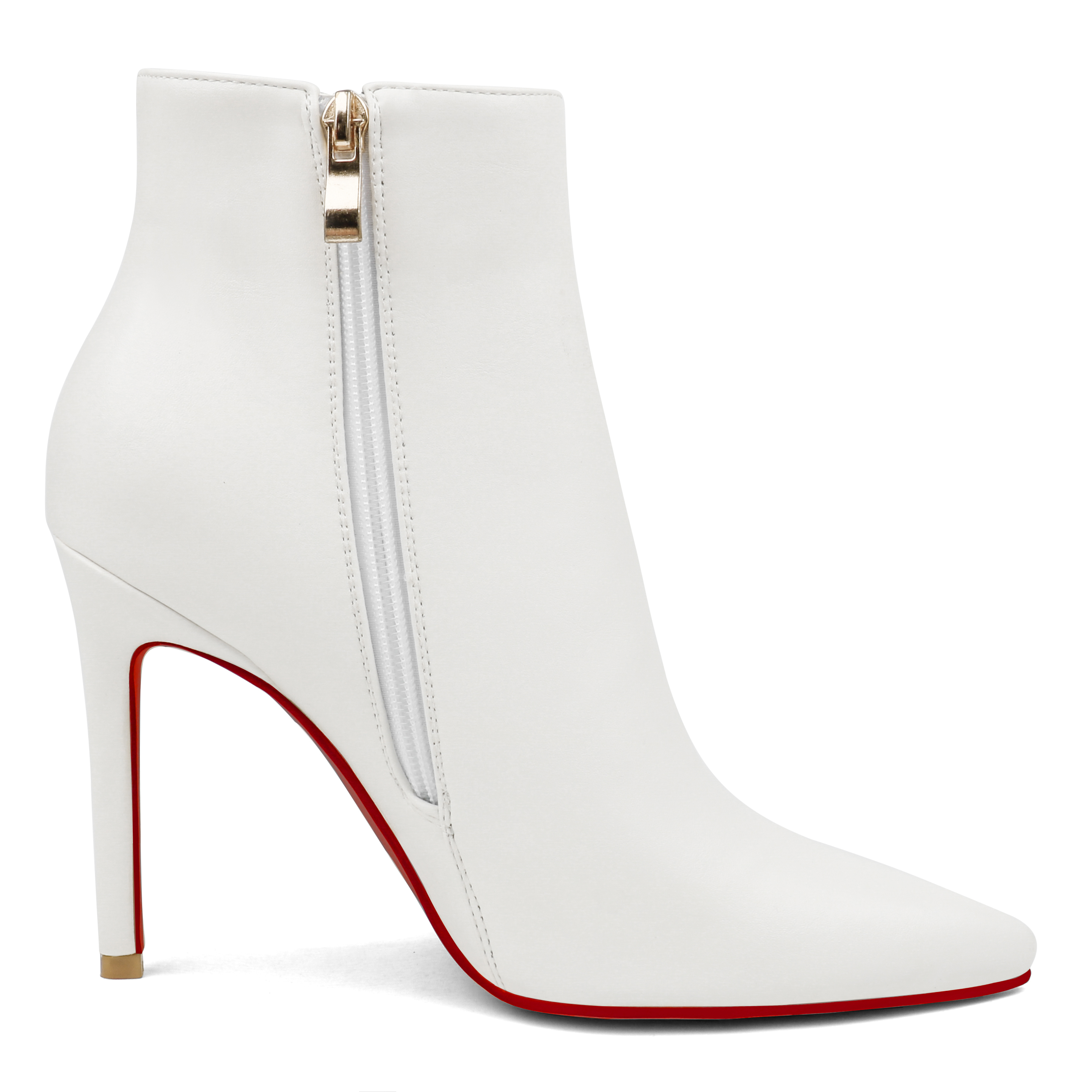 Women's Closed Pointed Toe Chain Studded Stiletto Ankle Boots Red Bottom Heels-MERUMOTE