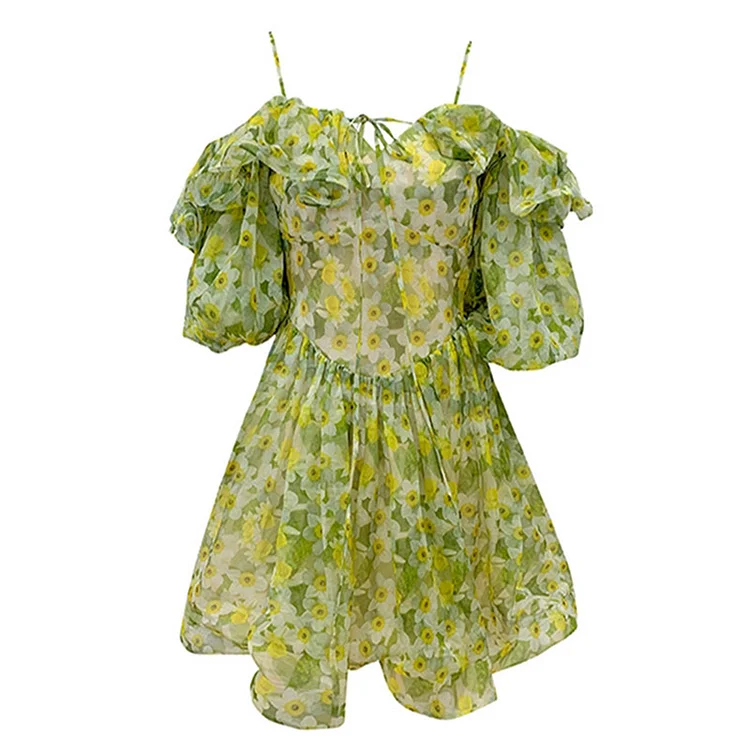 Off The Shoulder Floral Print Lace Up Dress - Modakawa modakawa