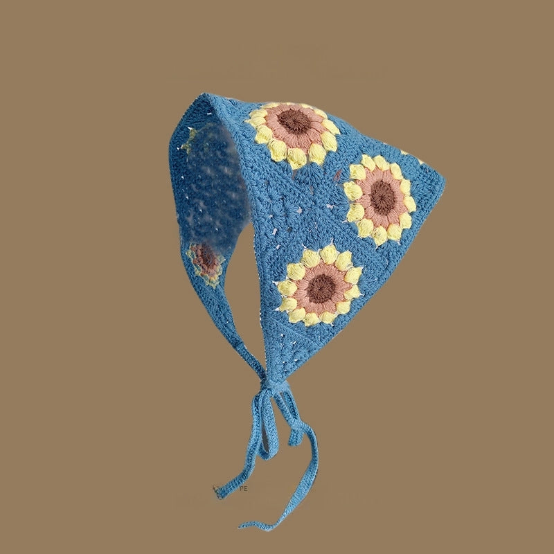 French Retro Turban Women’s Triangle Scarf Hair Belt Spring And Summer Travel Sweet Cute Handmade Crochet Artistic Style Baotou Hat