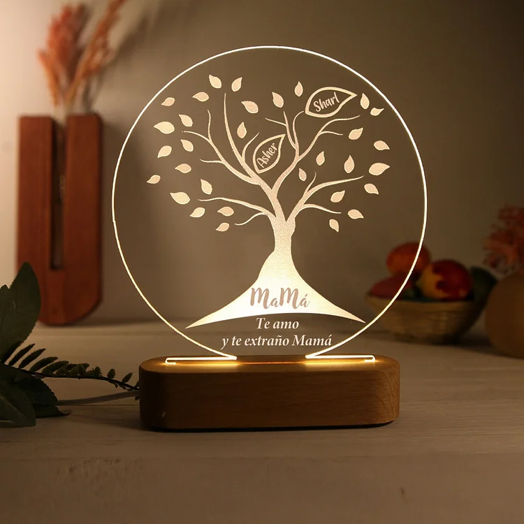 Lámpara de noche LED Árbol de la vida Árbol genealógico 2 nombres personalizados con 2 textos