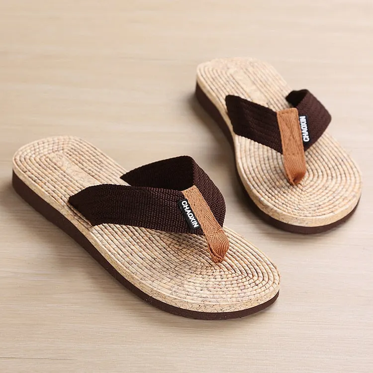 Wood Grain Flip-Flops Men's Beach Slippers 2021 New Boys Clip Foot Sandals Non-Slip Personality Flip-Flops Men