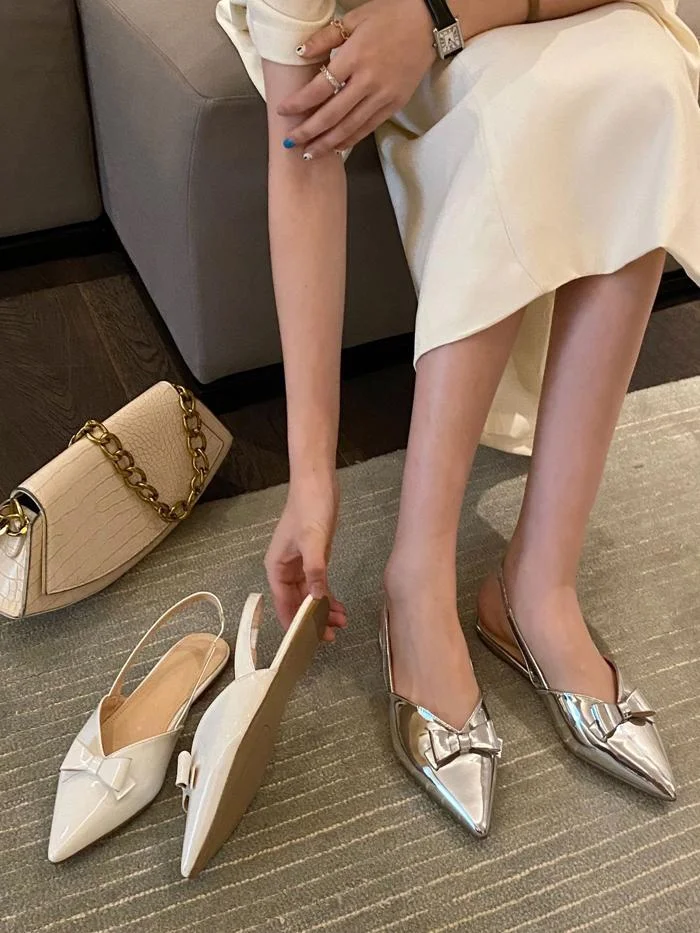 Small pointed toe bowknot V-mouth back space comfortable flat toe cap sandals