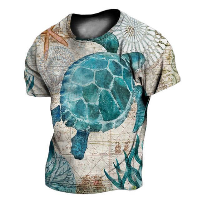 Protect The Environment Sea Turtle Mens Short Sleeve V-Neck Comfortable T-Shirt