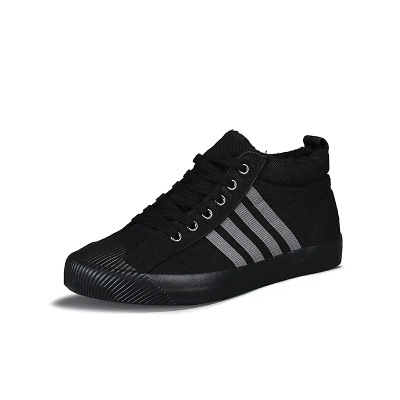 Winter New Men Canvas Shoes Quality Breathable Hard-wearing Sneakers Comfort Plush Warm Lined Footwear Fashion Casual Lace-up