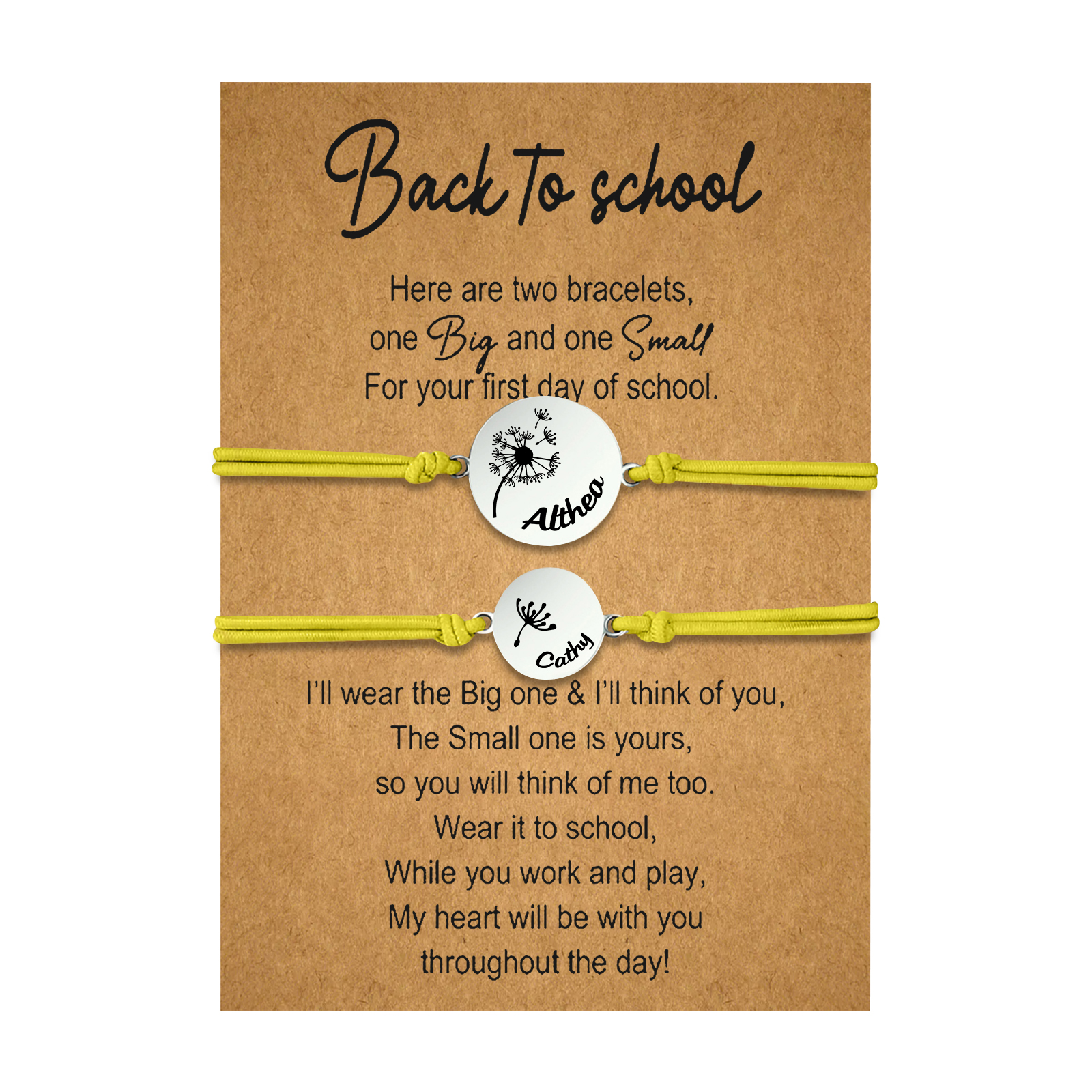 2 Pcs Dandelion Bracelet Set Custom 2 Names Adjustable Bracelets Back to School Gifts for Daughter-Jessemade AU