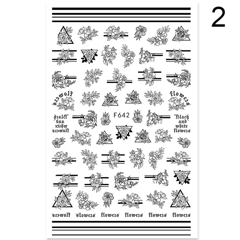1 Sheet 3D Nail Stickers Black Geometric Flower Letter Patterns Adhesive Transfer Decals Nail Art DIY Design Decoration-Nail Inspo