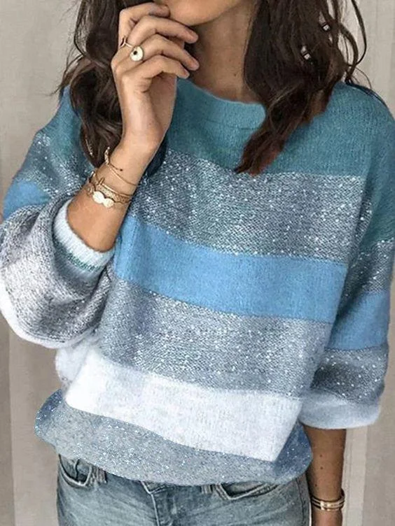 Striped Casual Crew Neck Sweater