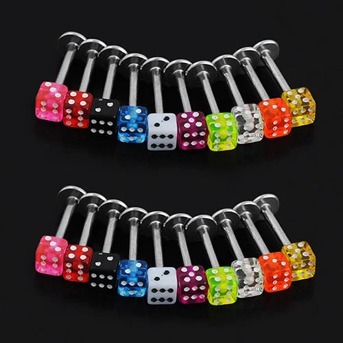 Unisex 20 Pcs Acrylic UV Earring Mixed Cube Dice Lip Ear Studs Rings Tragus Labret Body Piercing Bars
