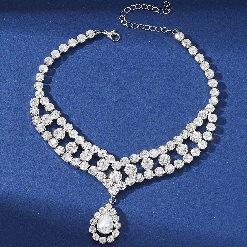 Banquet White Multi-Layer Shiny Crystal Pendant Necklaces