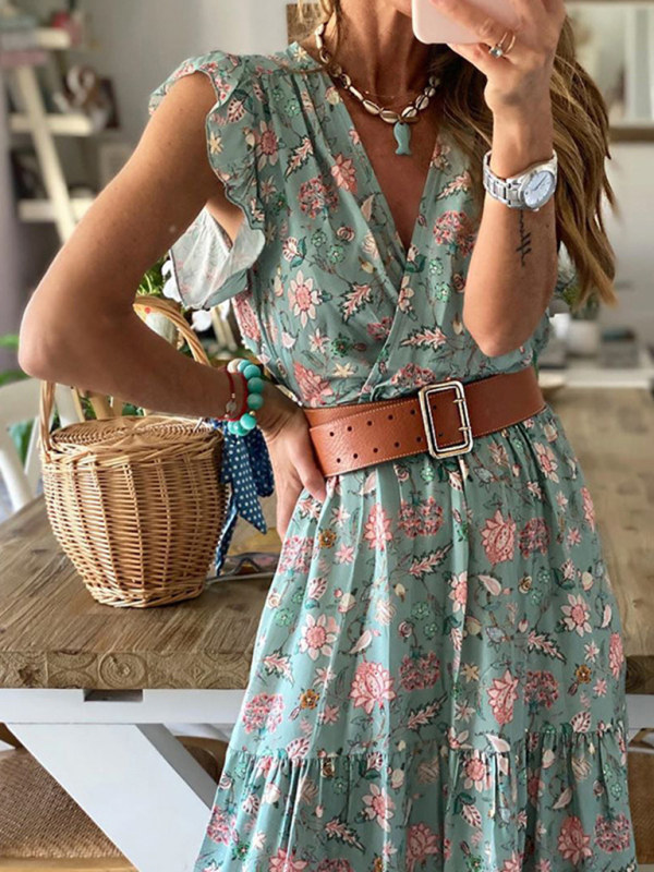 Mature Women Spring And Summer New Fashion Casual V-neck Dress