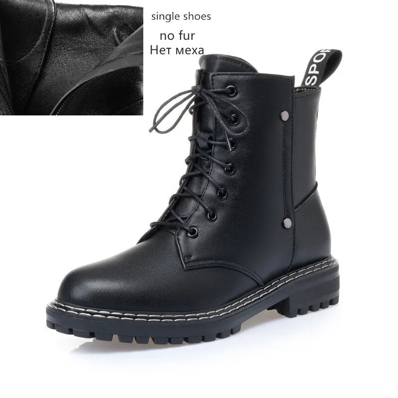 AIYUQI Women's Winter shoe Boots 2021 New Genuine Leather Ladies Short Boots Wool Warm Non-slip Student Women's Ankle Boots