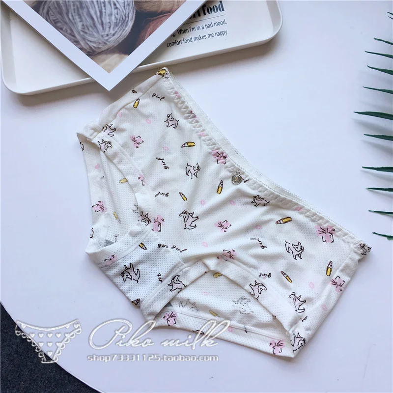 Billionm Colors Ice Silk Printing Cute Students Low Waist Cartoon Plaid Women's New Underwear Lolita Fruit Animal Fashion Panties Bow