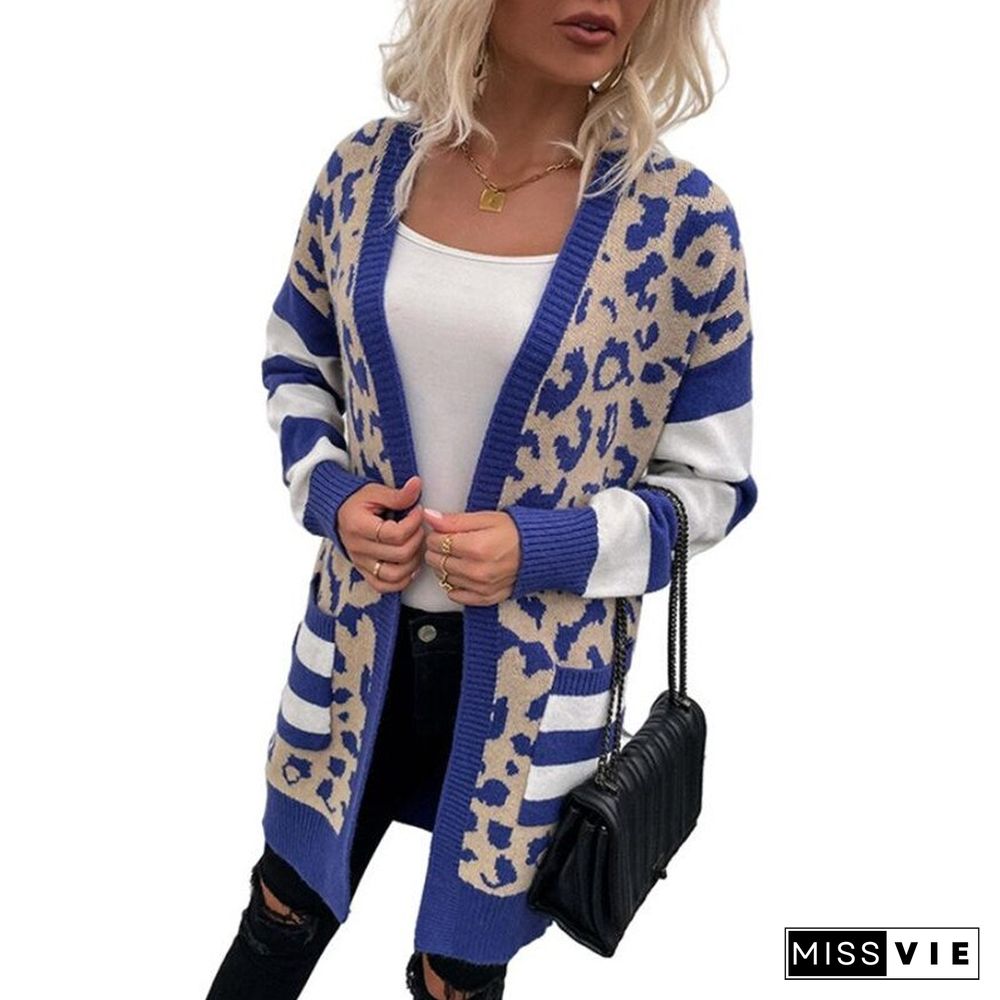 Women's Long Sweater Colorblock Cardigan Women's Vintage Knit Jacket