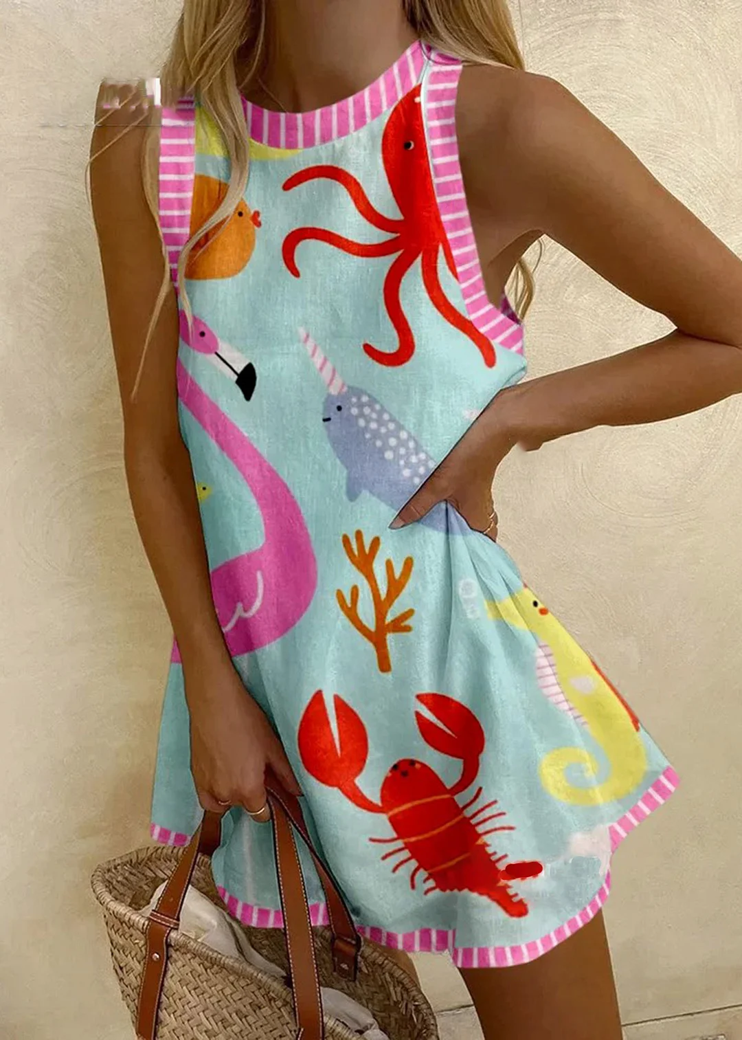 Ocean Kingdom Printed Sleeveless Mini Dress