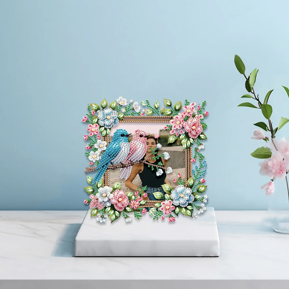 5D DIY Flower Bird Acrylic Special Shape Rhinestone Tabletop Photo Frame Kit