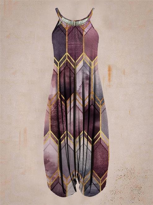 Women's Geometric Pattern Print Sleeveless Harem Jumpsuit