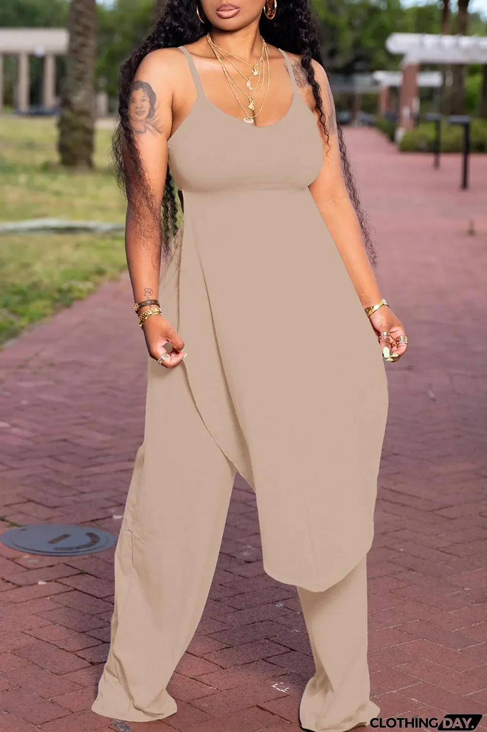 Grey Fashion Casual Solid Backless Asymmetrical Spaghetti Strap Sleeveless Two Pieces