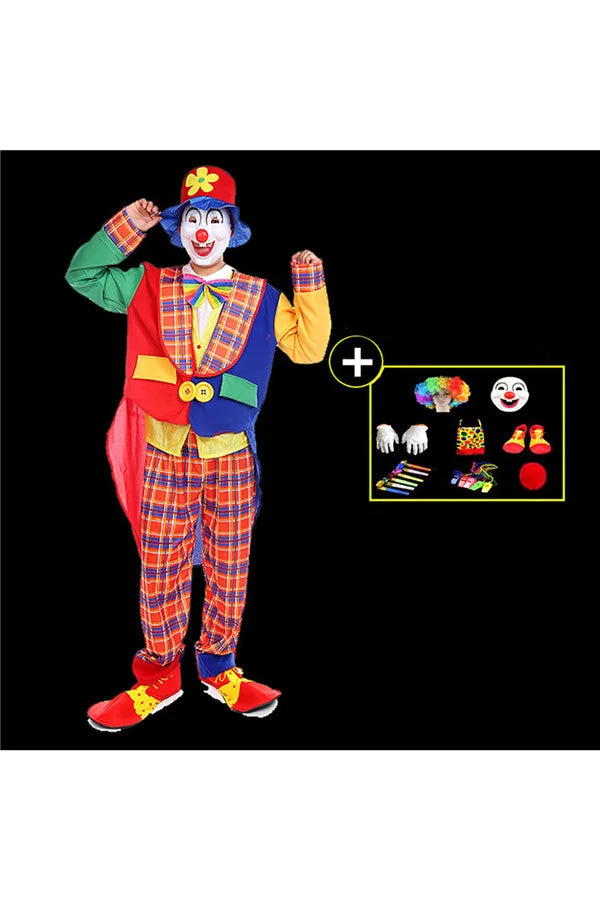 Funny Cricus Joker Clown Mens Costume For Halloween Carnival Cosplay-elleschic