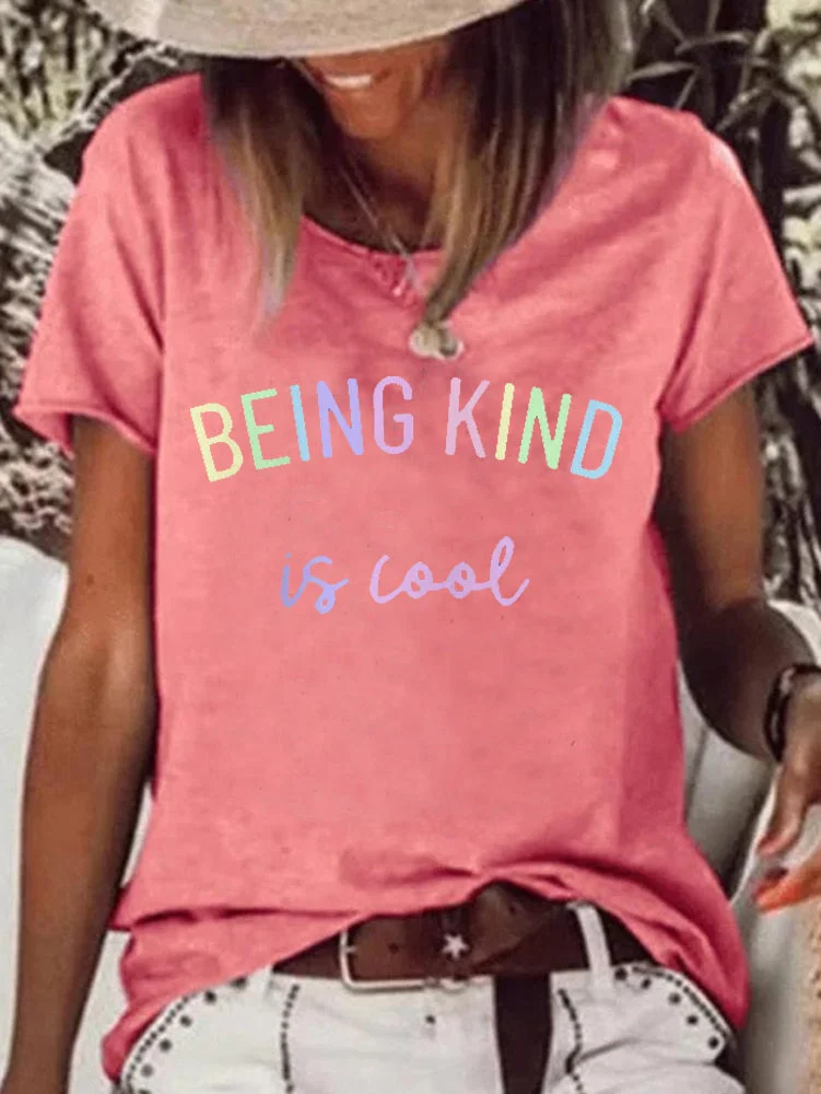 Short Sleeve Loose Be Kind Letter Printed T-shirt