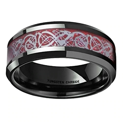 Silver And Red Celtic Dragon Knot Tungsten Women's or Men’s Black and Red Celtic Dragon Knot Tungsten Carbide Wedding Band Rings With Resin Inlay Silver And Red Celtic Dragon Knot Ring Design With Mens And Womens For 4MM 6MM 8MM 10MM