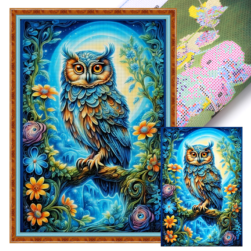 11ct Full Stamped Cross Stitch Kit - Flower And Owl (40*60cm) Gift 