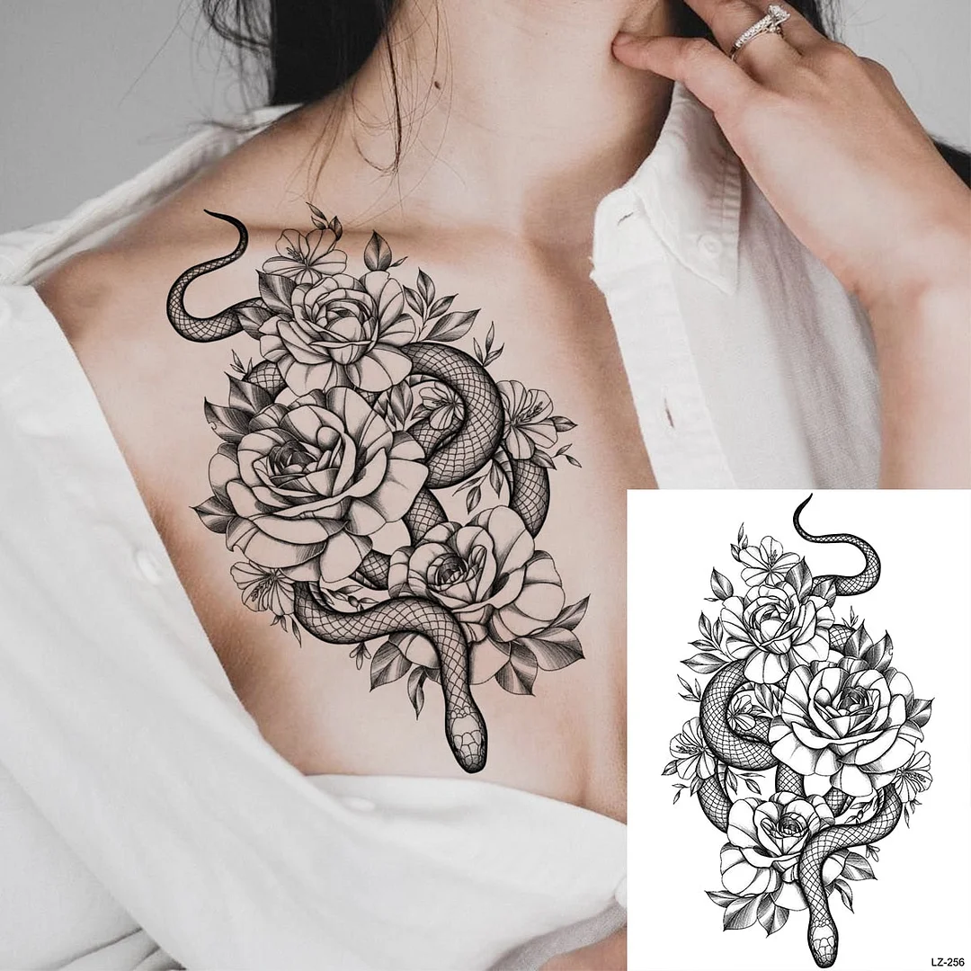 Black Rose Flower Sexy Temporary Tattoos For Women Adult Thigh Peony Skull Realistic Fake Tattoo Sexy Washable Tatoos Sticker