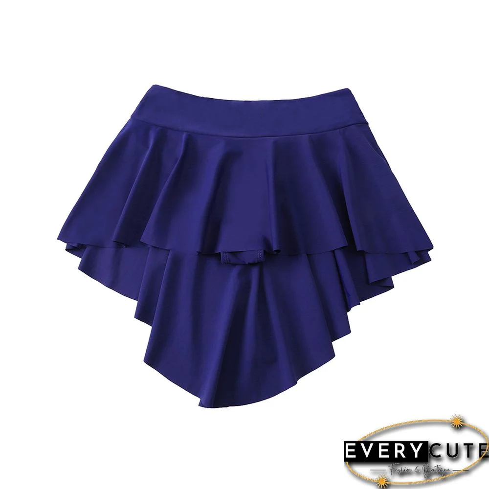 Navy Blue Pleated Irregular High Waist Beach Culottes