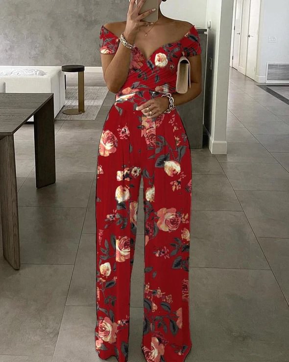 Women's Sexy Off-shoulder Printed Jumpsuit