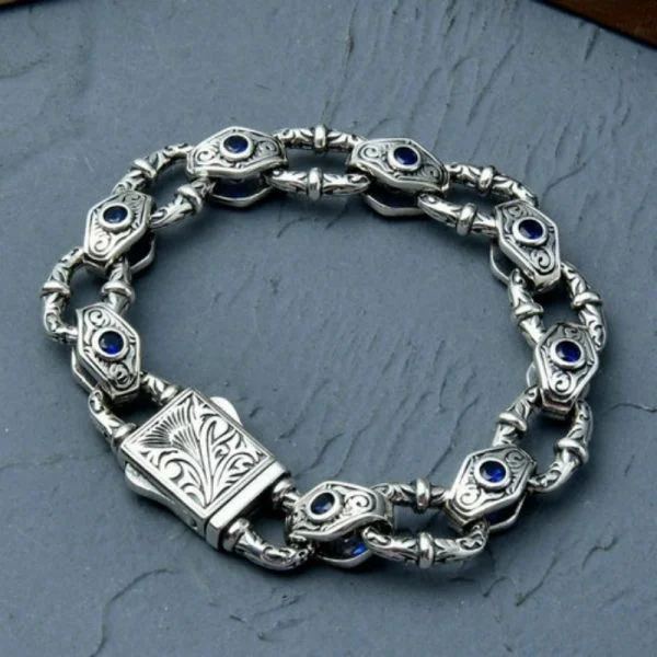 Sterling Silver Tang Grain Zircon Bracelet