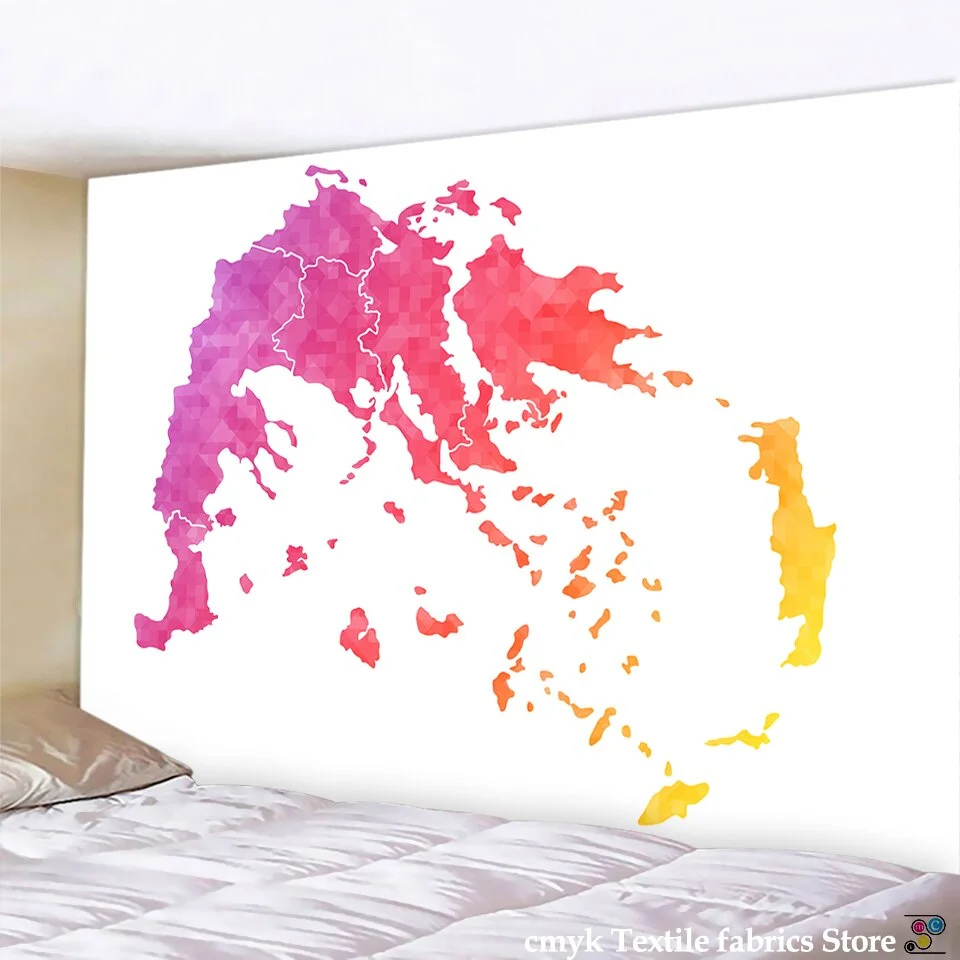 Nigikala World Map 3D Print Fabric Geometric Colorful Compass Wall Hanging Tapestry Retro Oil Painting Pirate Treasure Map