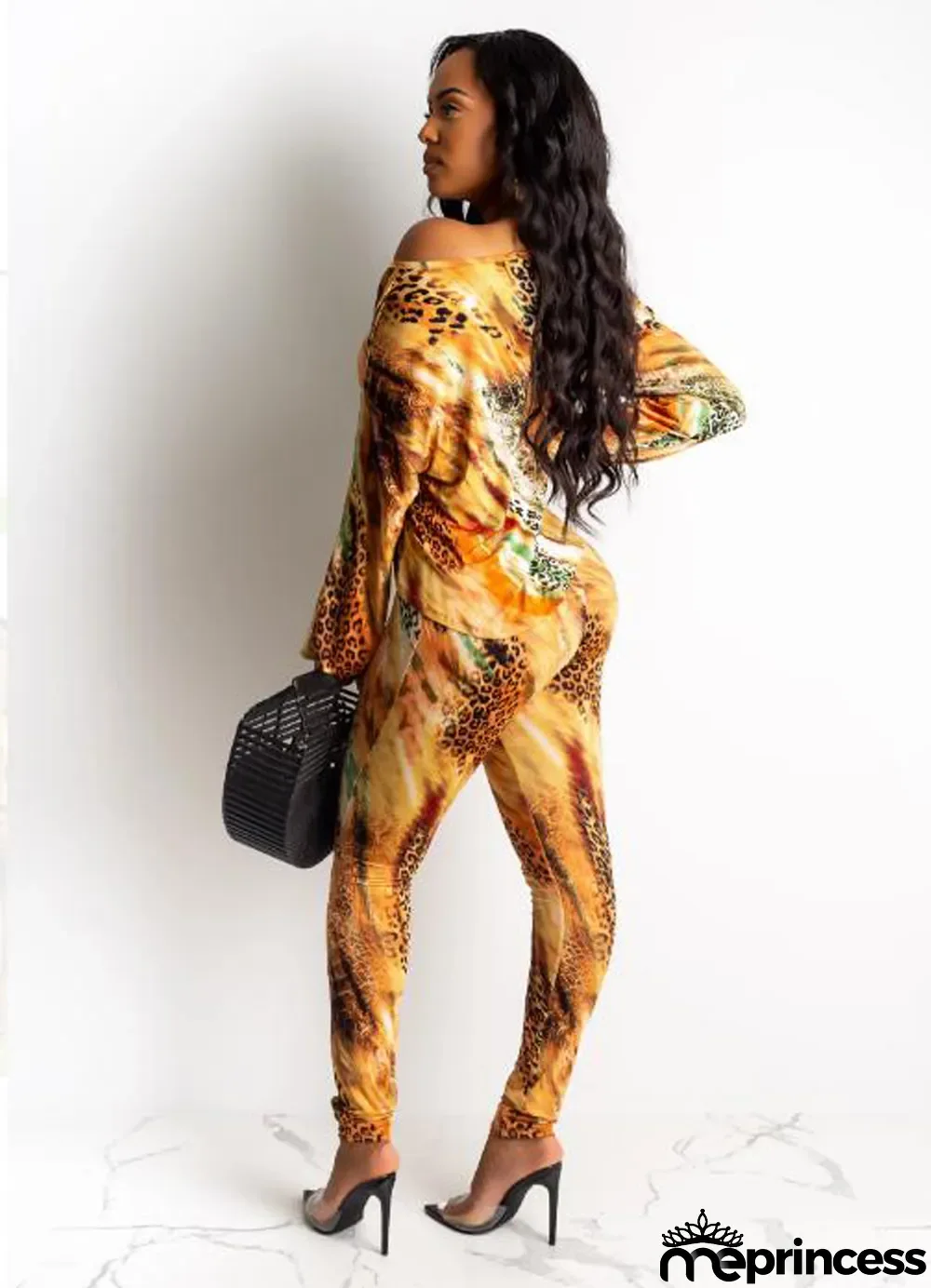 Tie Dye Leopard Off Shoulder Two Piece Sets