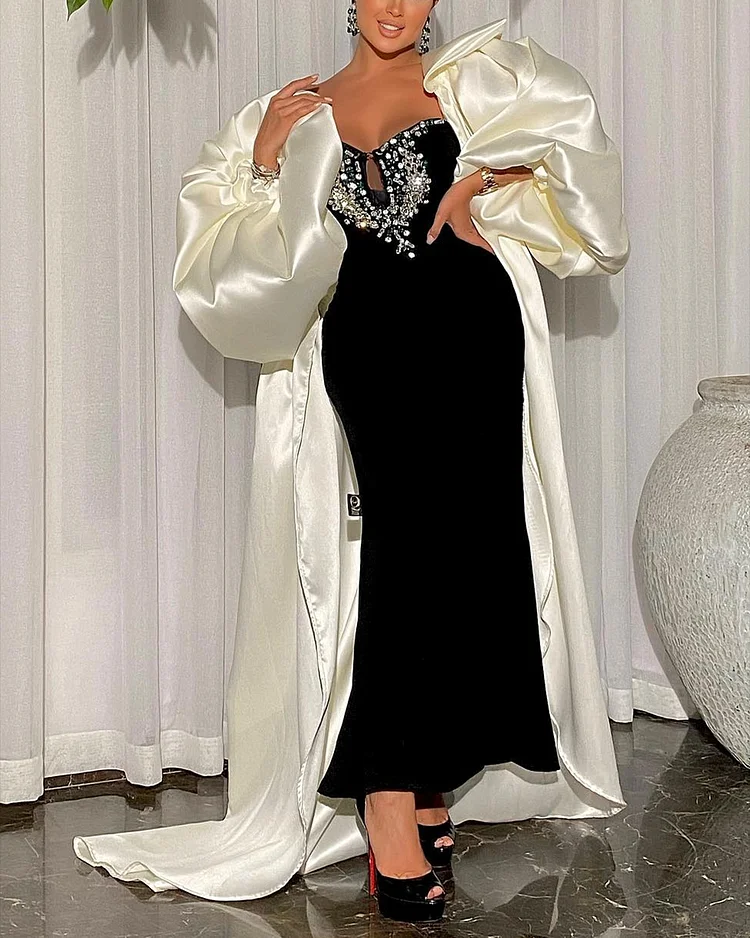 Women's Cardigan Cape Sequin Dress