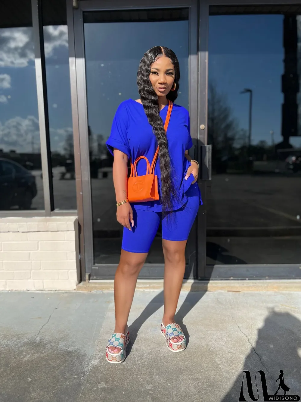 MidiSono - Two-piece Solid Color Slit Casual Shorts