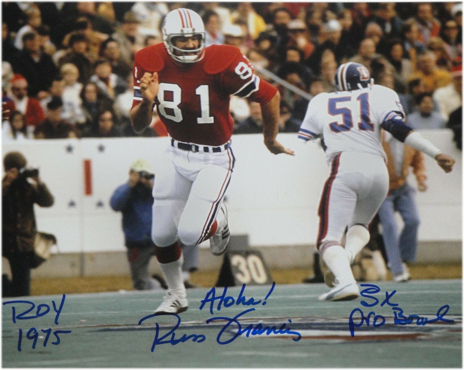 Russ Francis Hand Signed Autographed 11x14 Photo Poster painting Aloha Bowl 3x Probowl HOF 1975