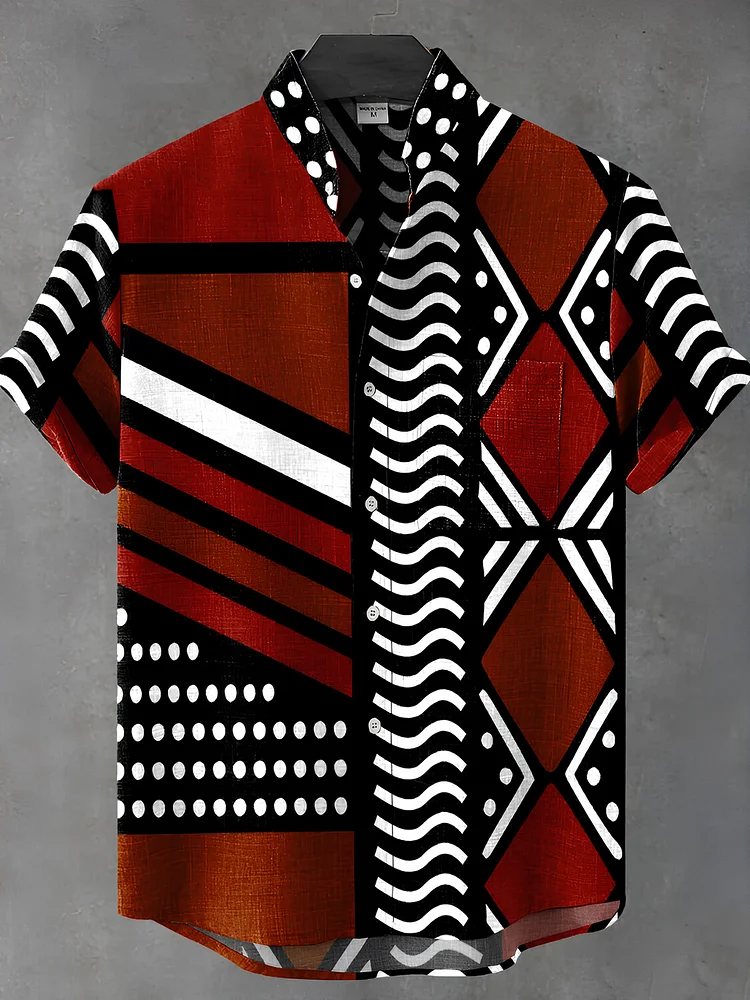 Men's Abstract Stripes Geometric Art Print Casual Shirt