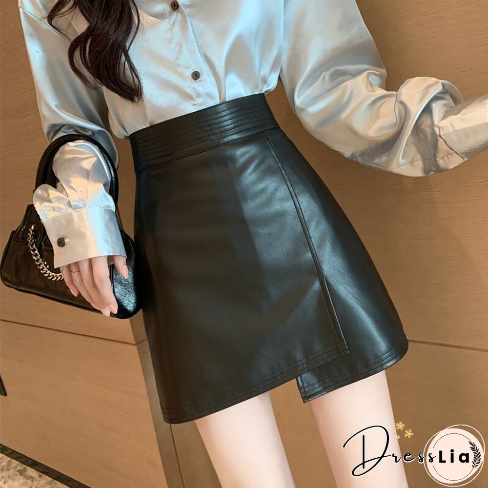 Spring Summer Pu Leather Skirt Women Casual High Waist Mini Skirt A Line Ladies Skirts Korean Fashion Street Wear New