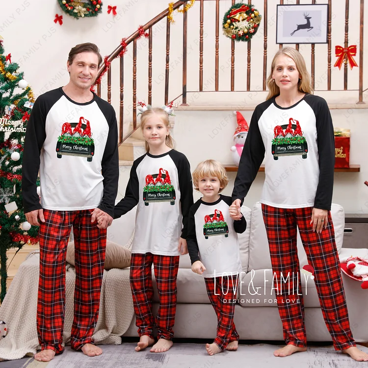 Christmas Family Matching Gnome Car Print Long-sleeve Pajamas Sets