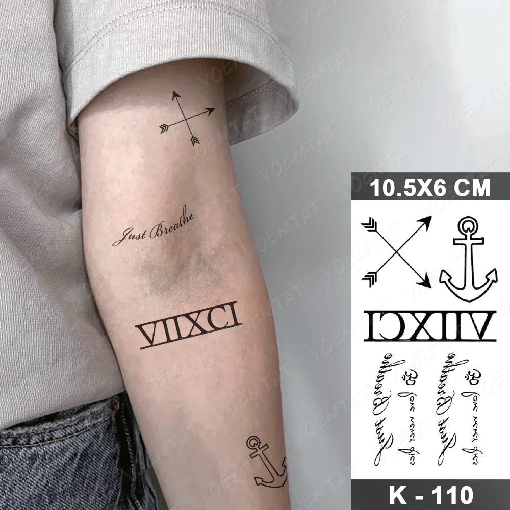 Waterproof Temporary Tattoo Sticker Small Gun Star Crown Text Flash Tatoo Nail Thorns Wrist Fake Tatto For Body Art Women Men