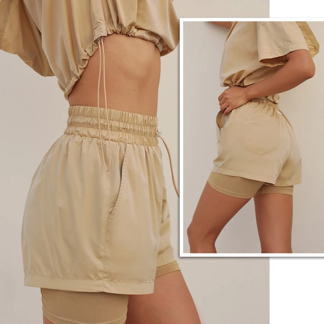 Women's short-sleeved hooded top casual fashion sports suit 2-piece set