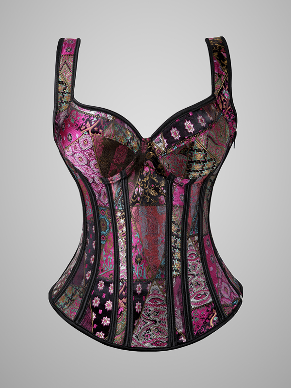 Floral Jacquard Girdle Side Zipper Back Lace Up Corset