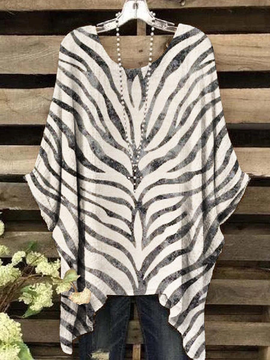 Women's Vintage Zebra Pattern Round Neck Top