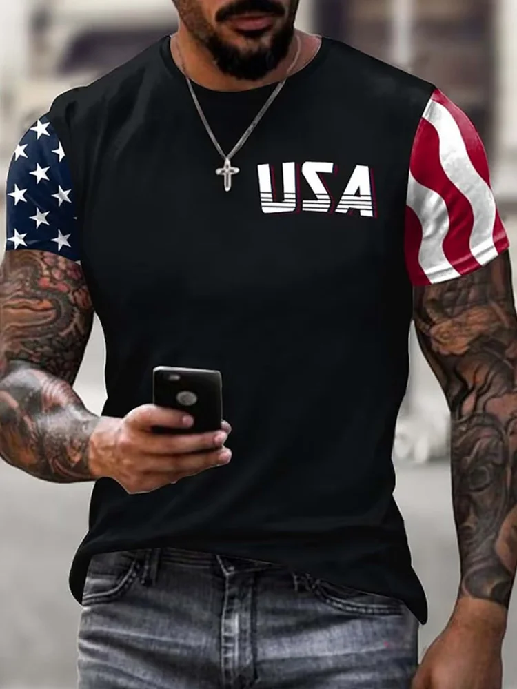Men's Vintage Independence Day Print T-shirt