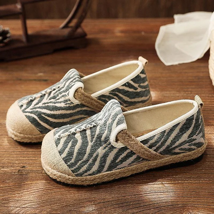 Grey Zebra pattern Cotton Fabric For Women Splicing Flat Shoes
