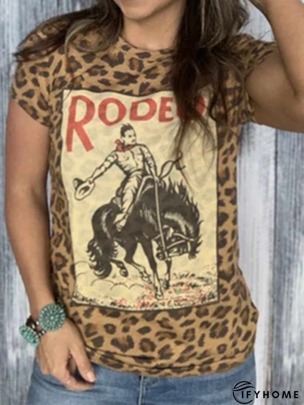 Jersey Crew Neck Short Sleeve Leopard T-shirt | IFYHOME