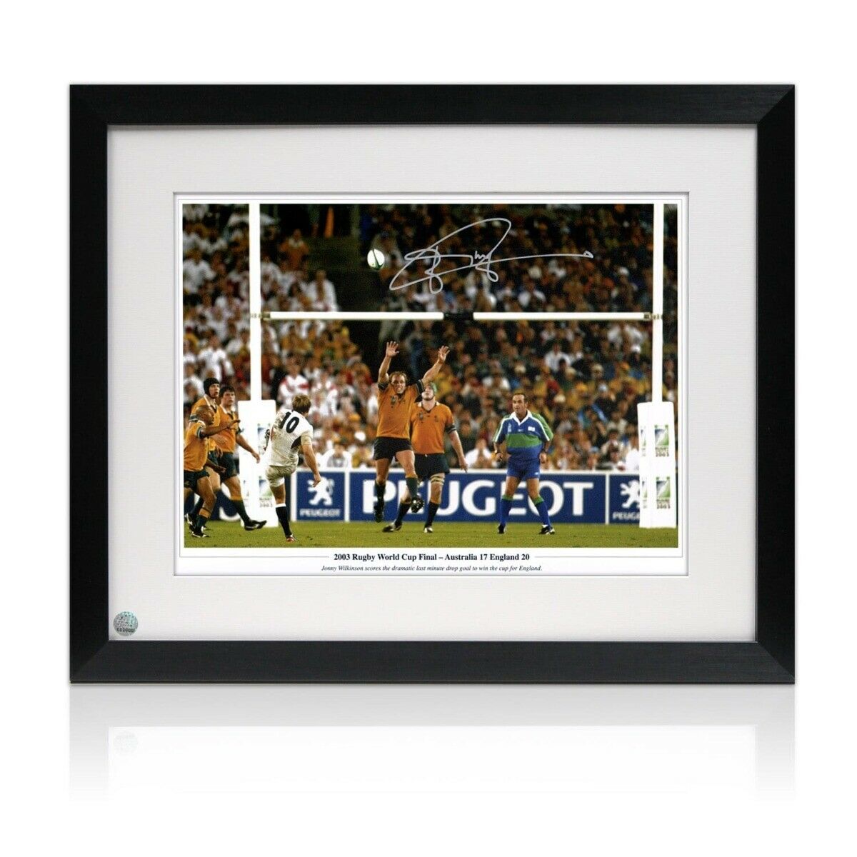 Jonny Wilkinson Signed Rugby Photo Poster painting: Drop Kick (With Text). Framed