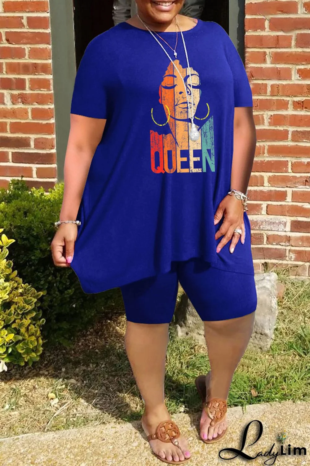 Green Fashion Casual Print Basic O Neck Plus Size Two Pieces