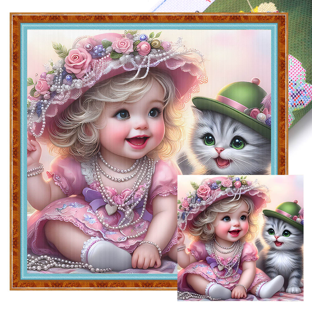 Cute girl Full 11CT Pre-stamped Canvas(40*40cm) Cross Stitch